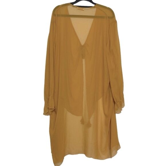 Vintage Marian Clayden 100% Silk Chiffon Mustard Yellow Sheer Blouse Cover Up - Picture 4 of 9